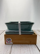 Ceramic Pot with Humidity Tray - Turquoise Rectangle