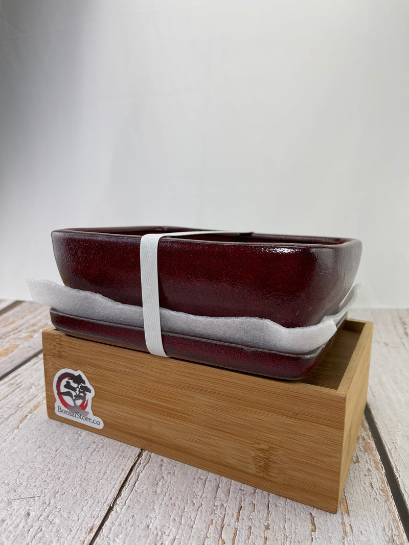 Ceramic Pot with Humidity Tray - Red Rectangle