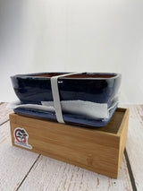 Ceramic Pot with Humidity Tray - Blue Rectangle
