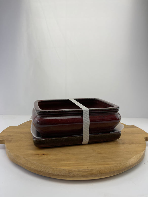 Ceramic Pot with Humidity Tray - Medium Flat Red Rectangle