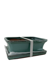 Ceramic Pot with Humidity Tray - Turquoise Rectangle